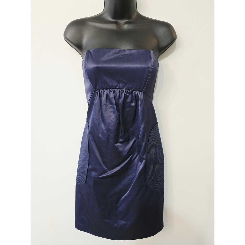 Laila Azhar Navy Blue Strapless Empire Waist Pocket Dress Size 8 652288-BLUE